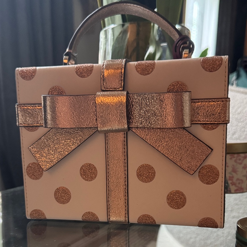 Kate Spade Polka Rose Gold Dot Bow Handbag with shoulder strap